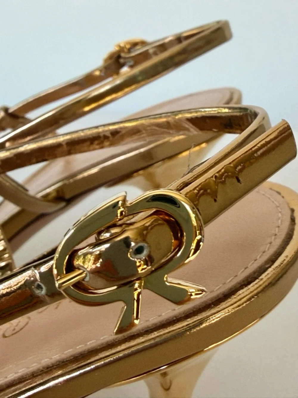 Gianvito Rossi Ascent Metallic Gold Pointed Slingback Heels, 38 (7.5), EUC